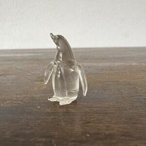 Clear Glass Penguin Animal Collectible Miniature Figurine Trinket Shelf